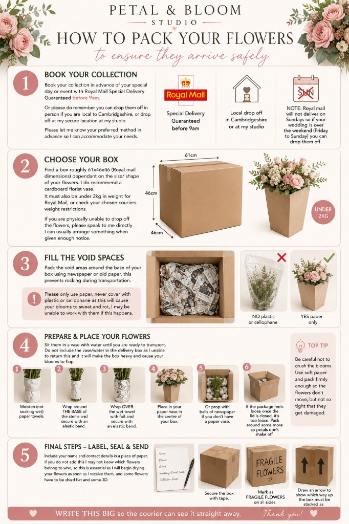 How to pack your flowers to ensure they arrive safely — five-step guide from Petal & Bloom Studio